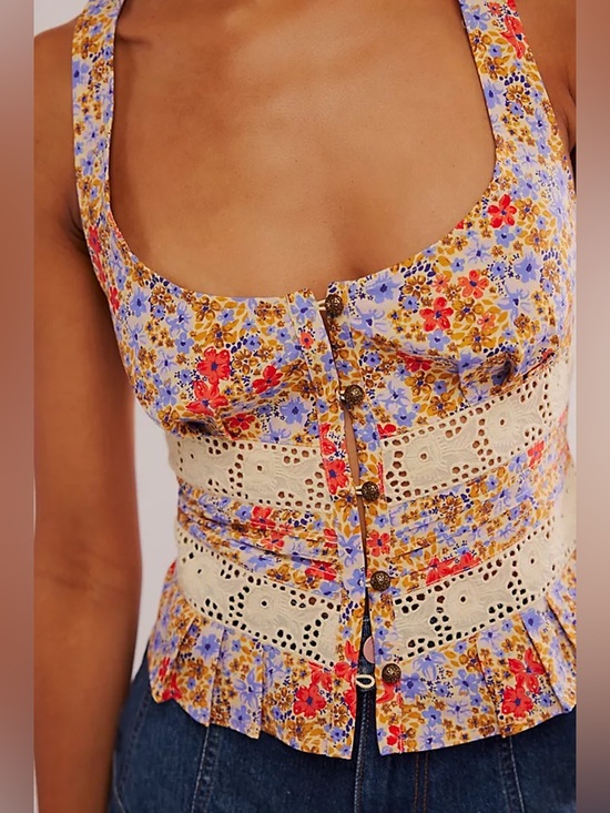 Free People Tops - Free People Kiana lace printed tank top medium floral shirt